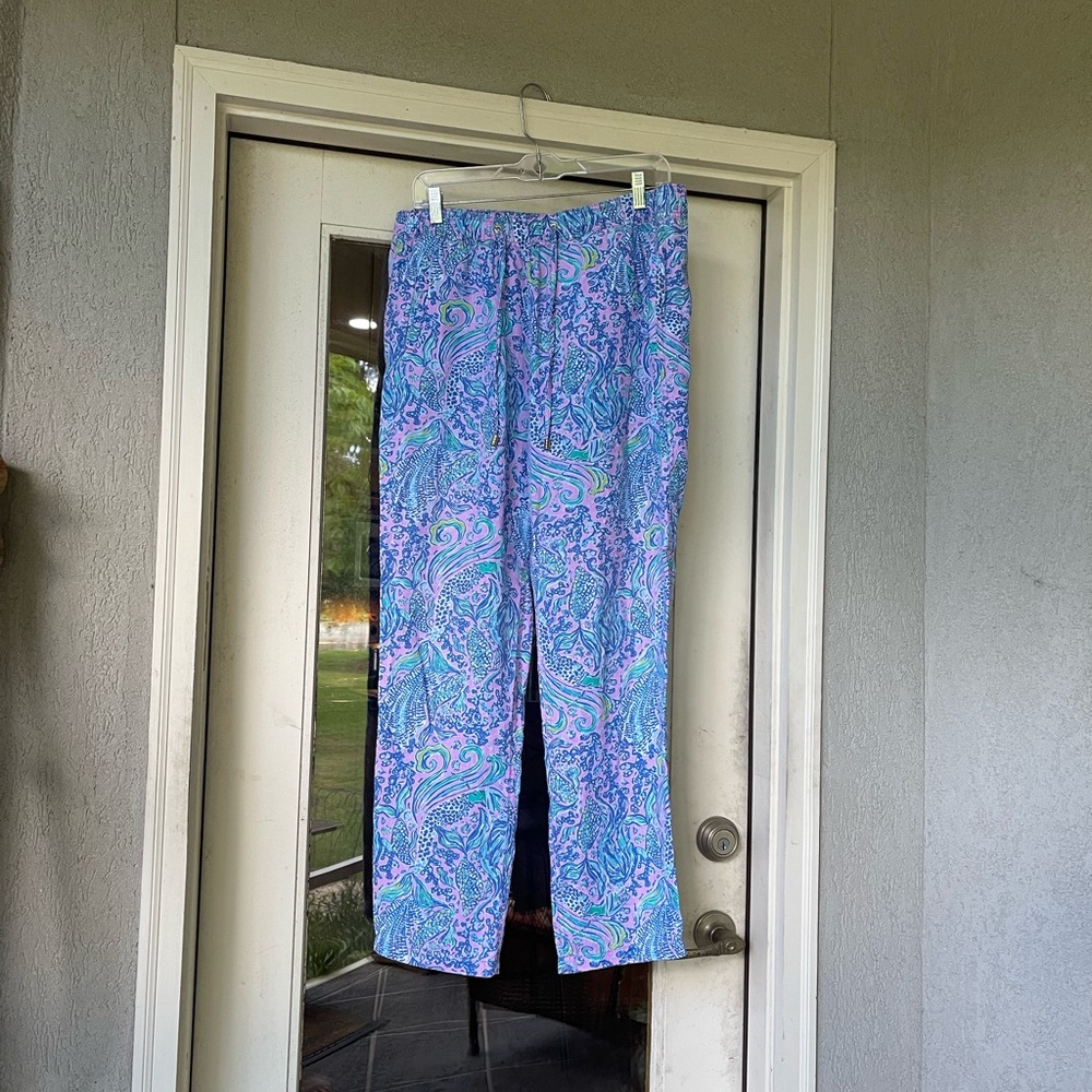 Lilly Pulitzer blue, pink, and purple paisley pants